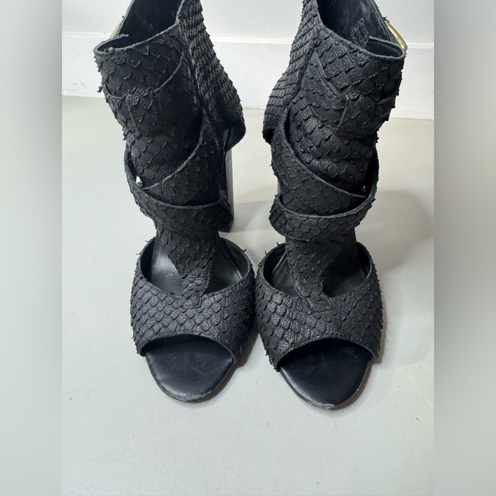 Ash Black Textured Women's Heels with Gold Buckle - Size 7 - Picture 10 of 17